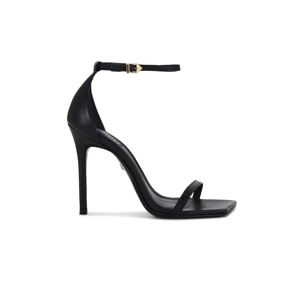 Schutz Jenna Sandal in Black square toe ankle strap high heel open toe
